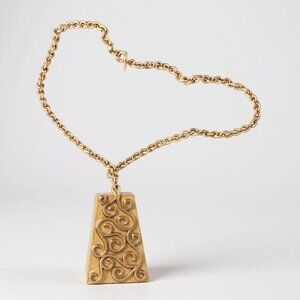 Signed Crown Trifari Cut Out Filigree VTG  Silver Tone Triangle Pendant Necklace